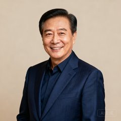 一位50岁左右的中国男性企业家，穿着深蓝色西装，面带自信微笑，他是彩神Vll企业客户的CEO李先生。